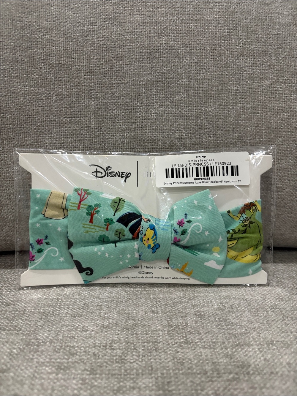 Little Sleepies Mint Princess Pattern Bow Headband